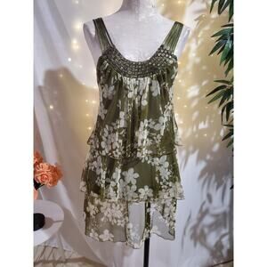 Kitty Vtg 90s Y2K Tiered Mesh Rhinestone Floral Mini Dress Size M Fairycore